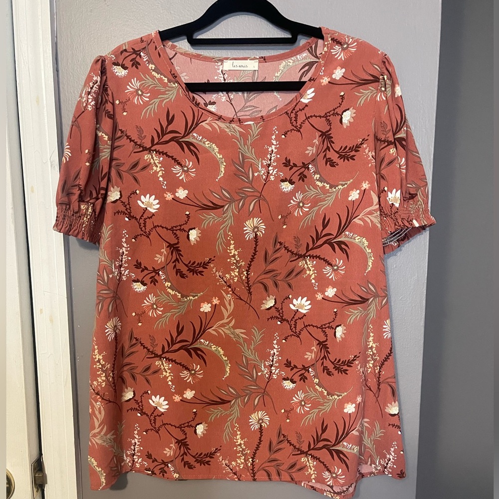 336 Elegant Floral Blouse in Terracotta